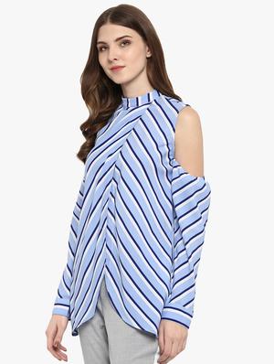 cold shoulder striped top - 16702249 - Standard Image - 2