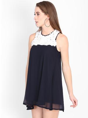 round neck applique detail a-line dress - 16702259 - Standard Image - 2