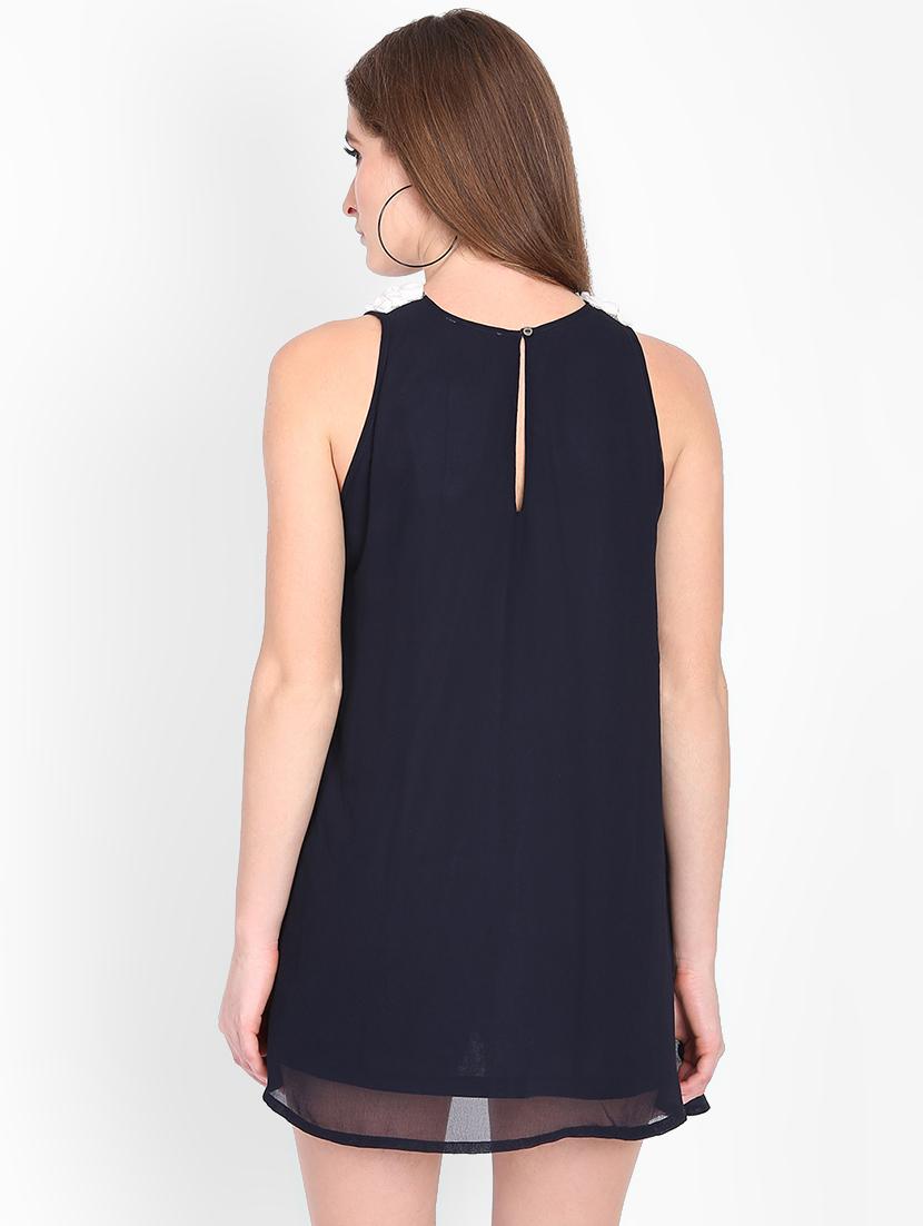 round neck applique detail a-line dress - 16702259 - Zoom Image - 3