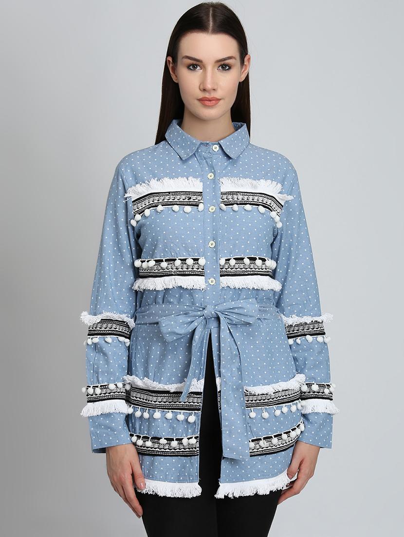 tie front lace detail tunic - 16702262 - Zoom Image - 1