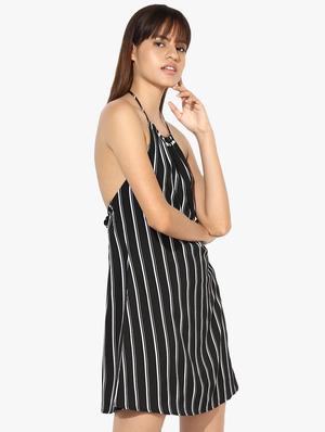 halter neck striped a-line dress - 16702267 - Standard Image - 2