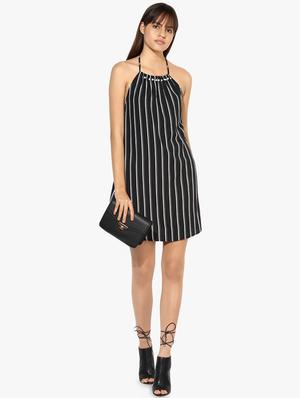 halter neck striped a-line dress - 16702267 - Standard Image - 4