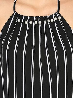 halter neck striped a-line dress - 16702267 - Standard Image - 5