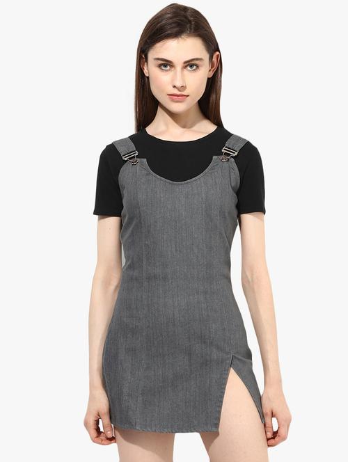 round neck solid pinafore dress - 16702272 - Standard Image - 1