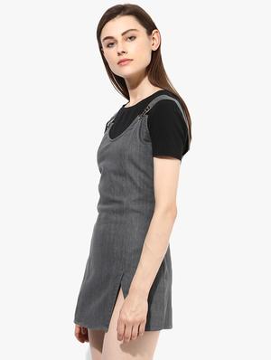 round neck solid pinafore dress - 16702272 - Standard Image - 2