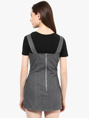 round neck solid pinafore dress - 16702272 - Standard Image - 3