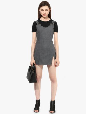 round neck solid pinafore dress - 16702272 - Standard Image - 4