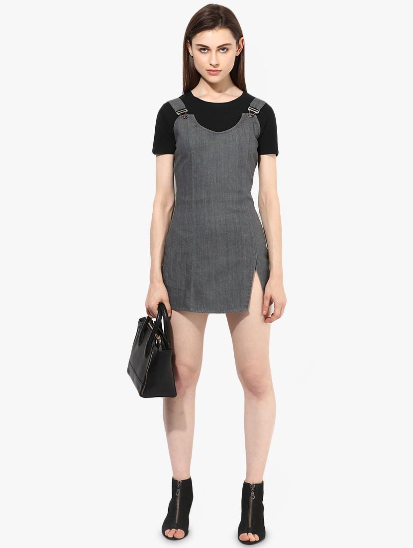 round neck solid pinafore dress - 16702272 - Zoom Image - 4