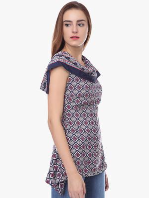 cowl neck printed asymmetric top - 16702282 - Standard Image - 2