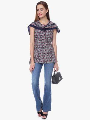 cowl neck printed asymmetric top - 16702282 - Standard Image - 4