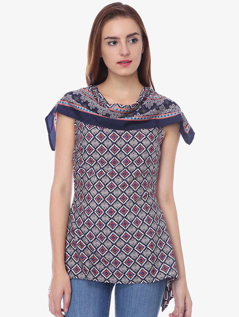 cowl neck printed asymmetric top - 16702282 - Zoom Image - 1
