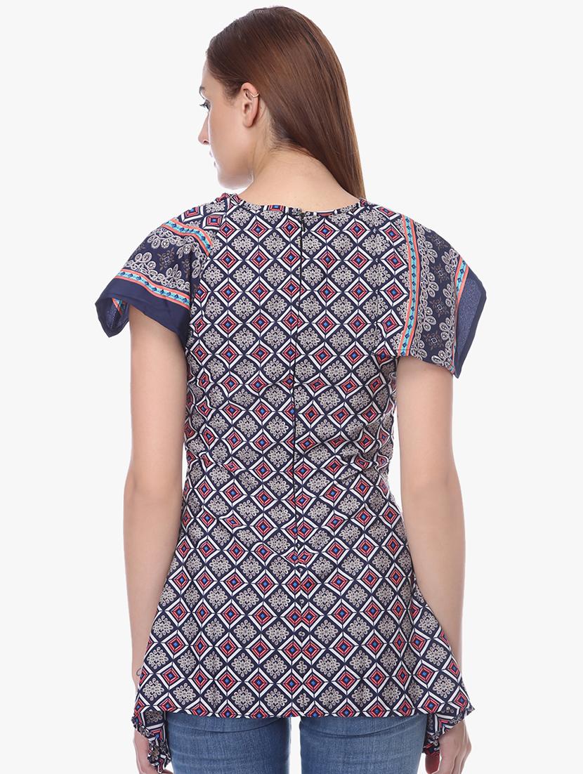 cowl neck printed asymmetric top - 16702282 - Zoom Image - 3