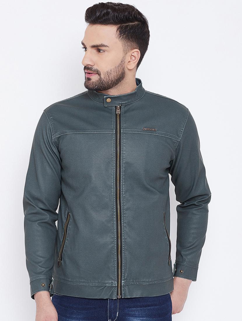 green solid biker jacket - 16702302 - Zoom Image - 1