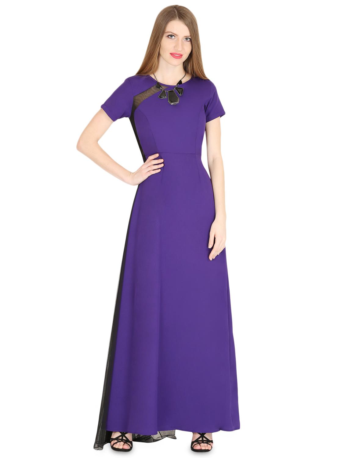 contrast mesh paneled maxi dress - 16702434 - Zoom Image - 1