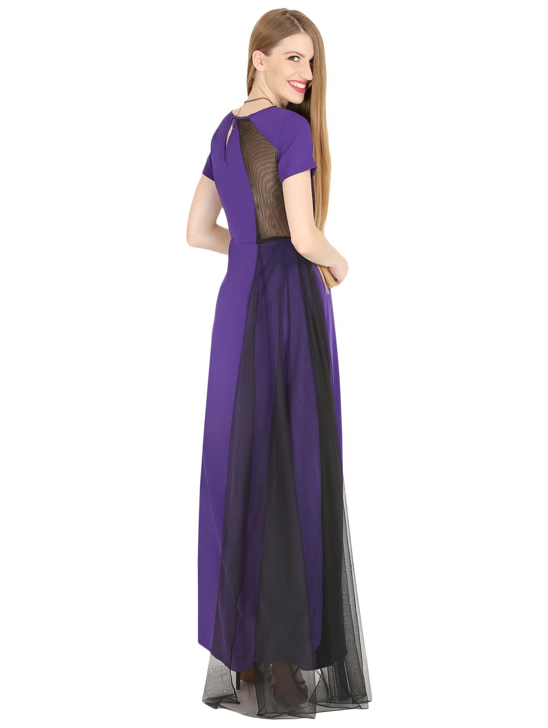 contrast mesh paneled maxi dress - 16702434 - Zoom Image - 3