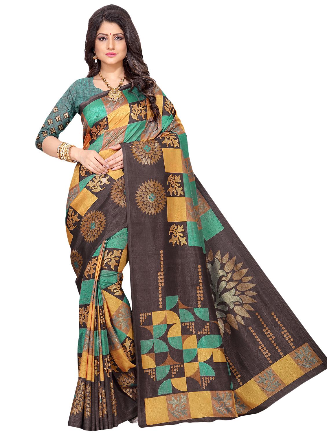 checkered printed saree with blouse - 16702442 - Zoom Image - 1