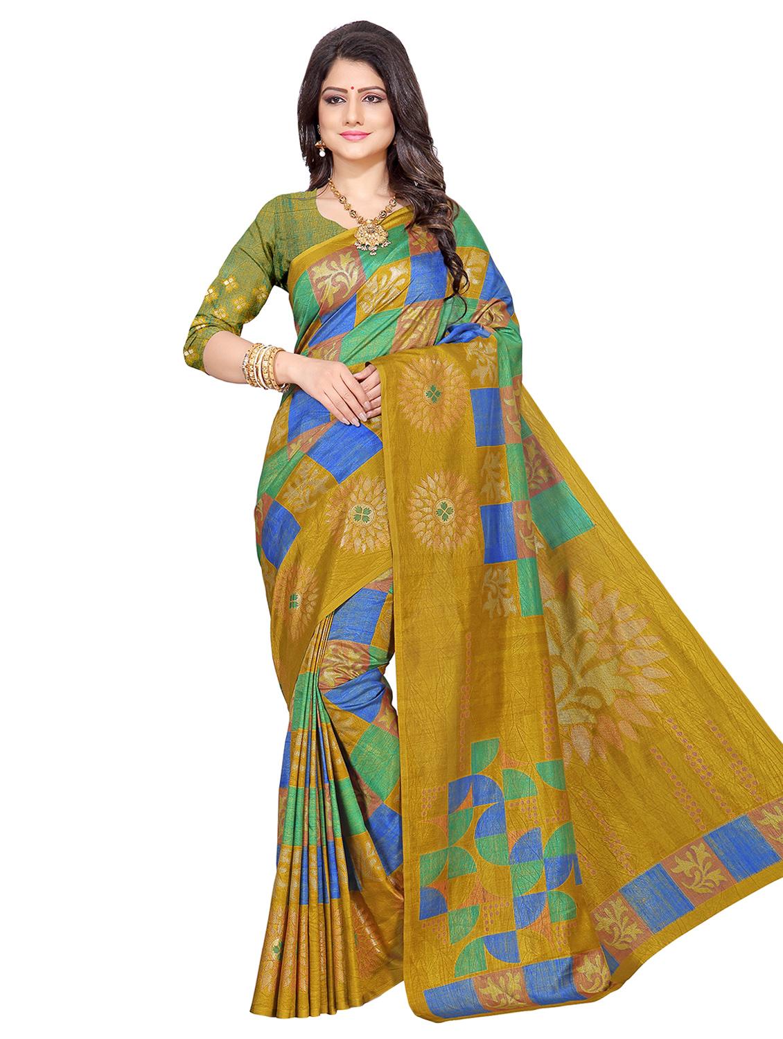 checkered printed saree with blouse - 16702444 - Zoom Image - 1