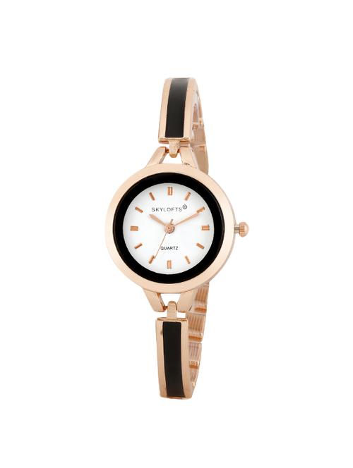 skylofts black strap silver dial gold plated analog watches for girls & women watches fashion - 16702705 - Standard Image - 1