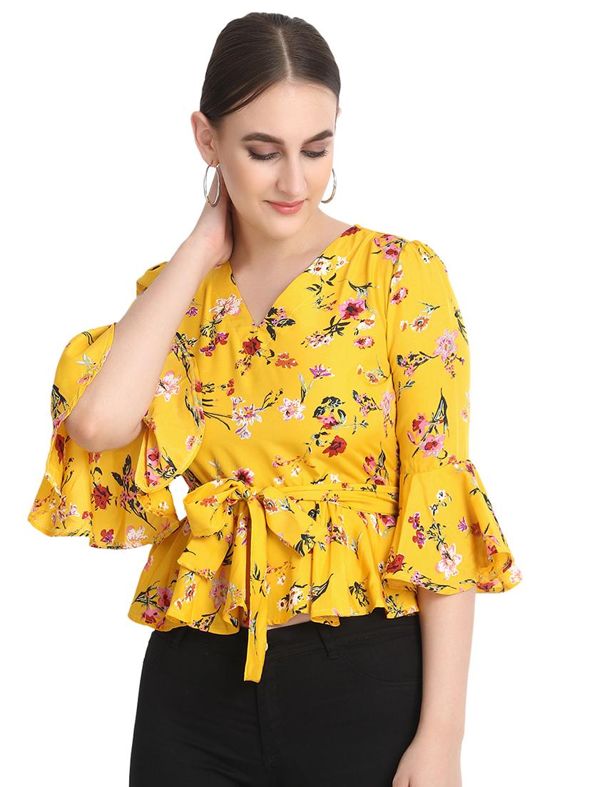 tie front floral peplum top - 16702722 - Zoom Image - 1