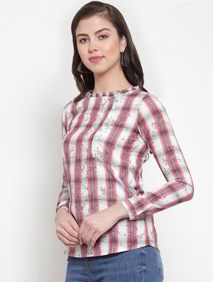 round neck checkered top - 16703422 - Standard Image - 2