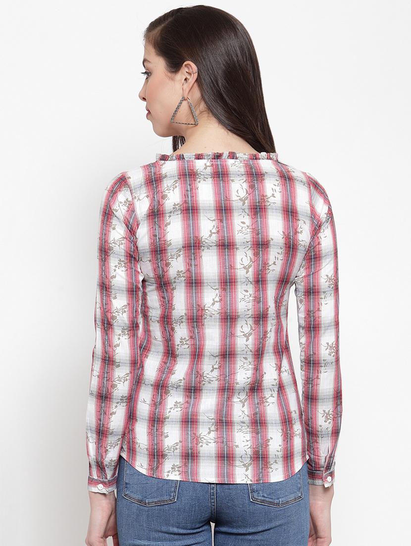 round neck checkered top - 16703422 - Zoom Image - 3