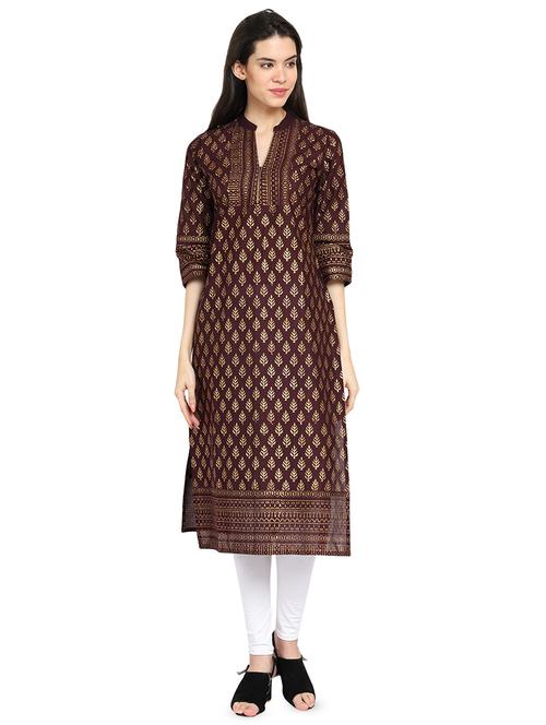 foil print straight kurta - 16704261 - Standard Image - 1