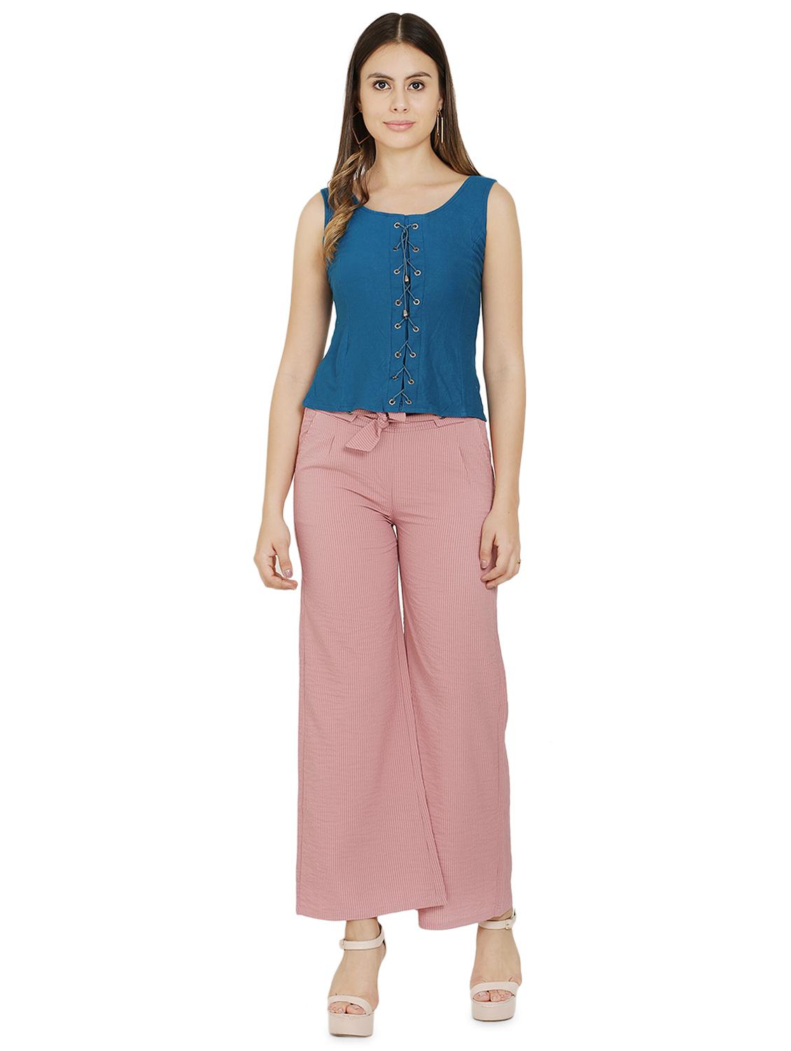 tie front striped wide leg trouser - 16704344 - Zoom Image - 4