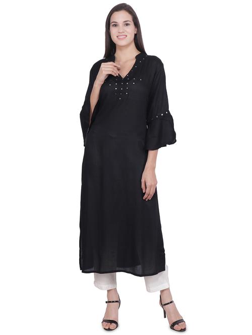 bell sleeves straight kurta - 16704366 - Standard Image - 1