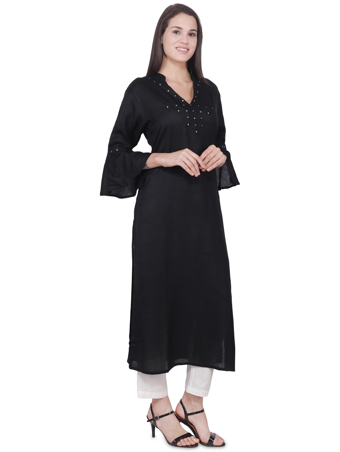 bell sleeves straight kurta - 16704366 - Zoom Image - 2