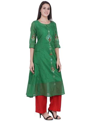 embroidered silk a-line kurta - 16704374 - Standard Image - 2