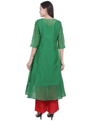 embroidered silk a-line kurta - 16704374 - Standard Image - 3