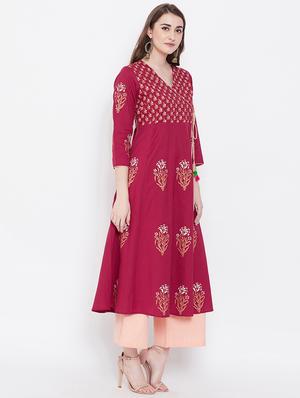 burgundy angrakha kurta - 16704391 - Standard Image - 2