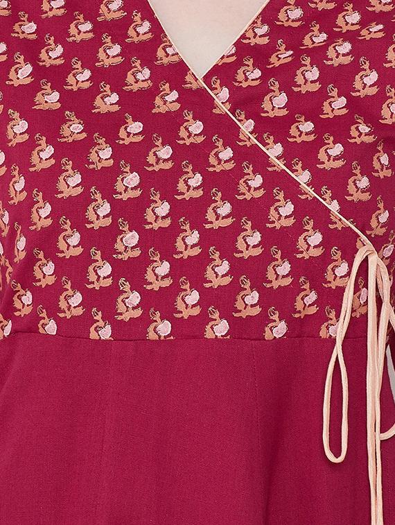 burgundy angrakha kurta - 16704391 - Zoom Image - 4