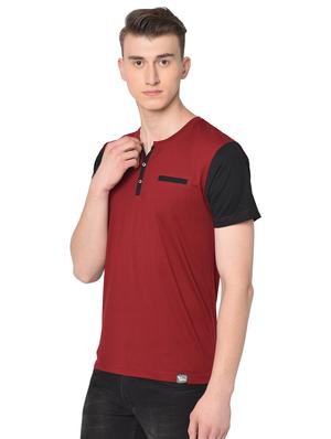 maroon color block pocket t-shirt - 16704442 - Standard Image - 2