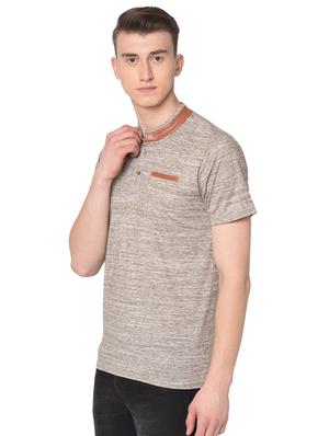 beige self design pocket t-shirt - 16704450 - Standard Image - 2