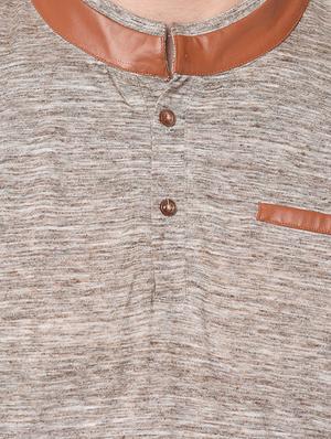 beige self design pocket t-shirt - 16704450 - Standard Image - 4