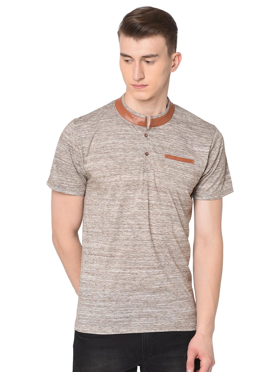 beige self design pocket t-shirt - 16704450 - Zoom Image - 1