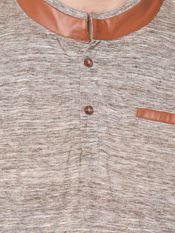 beige self design pocket t-shirt - 16704450 - Zoom Image - 4