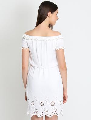 off shoulder pom pom laced sheath dress - 16704458 - Standard Image - 3