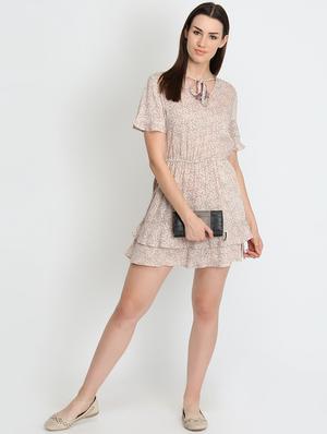 tie up neck floral a-line dress - 16704474 - Standard Image - 4
