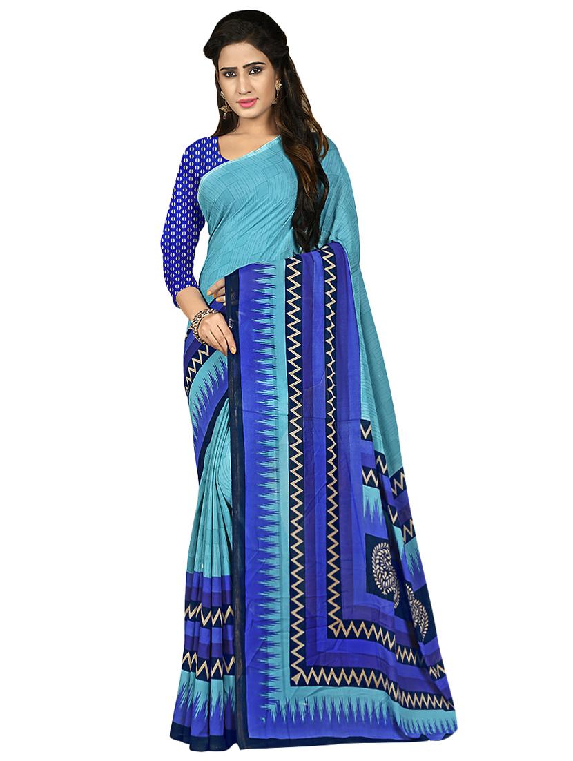 turquoise printed saree with blouse - 16704544 - Zoom Image - 1