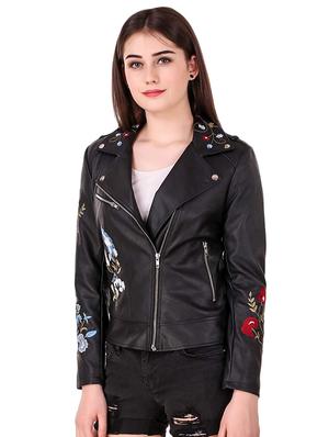 embroidered detail leather/leatherette jacket - 16704559 - Standard Image - 2
