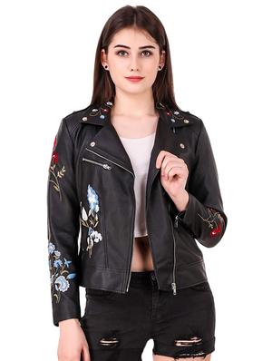 embroidered detail leather/leatherette jacket - 16704559 - Standard Image - 3