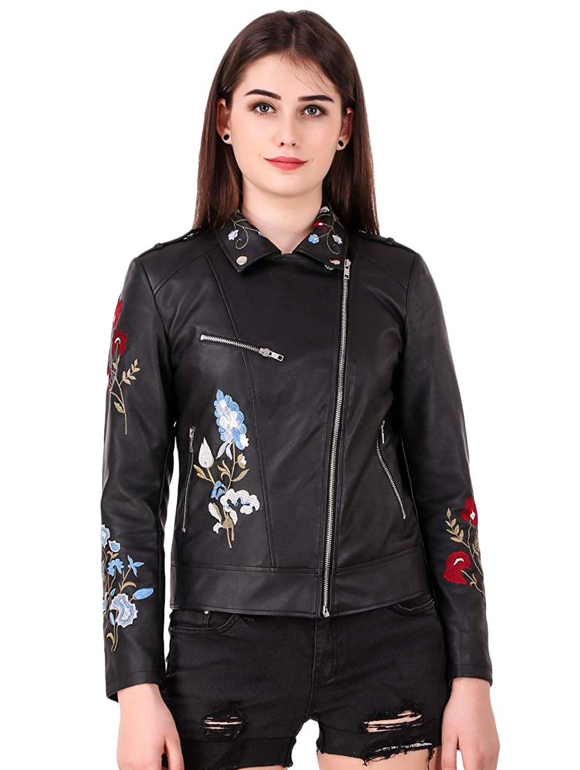 embroidered detail leather/leatherette jacket - 16704559 - Zoom Image - 1