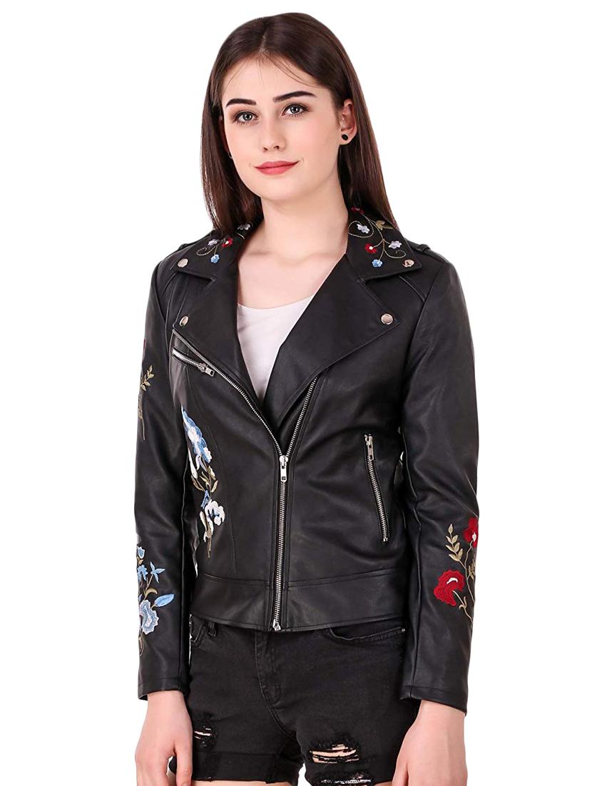 embroidered detail leather/leatherette jacket - 16704559 - Zoom Image - 2