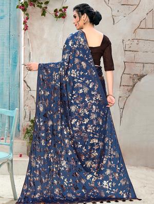 floral printed saree with blouse - 16704602 - Standard Image - 2