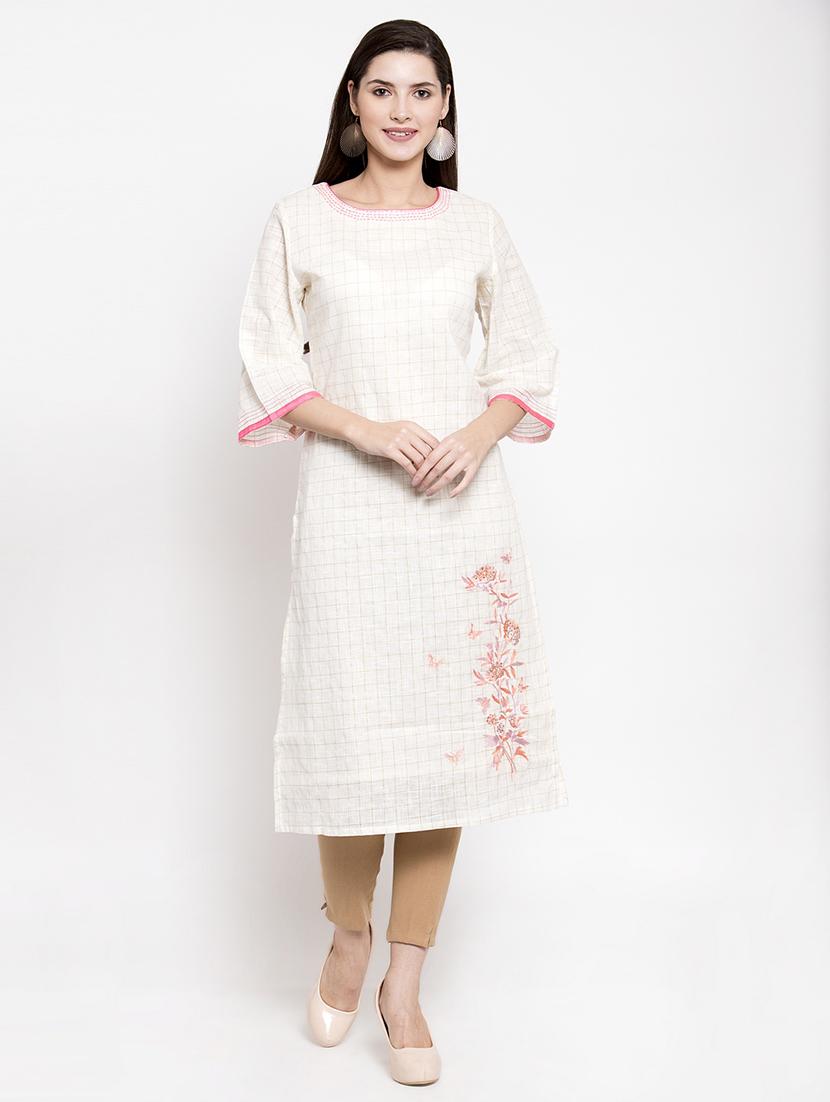 checkered straight kurta - 16704607 - Zoom Image - 1