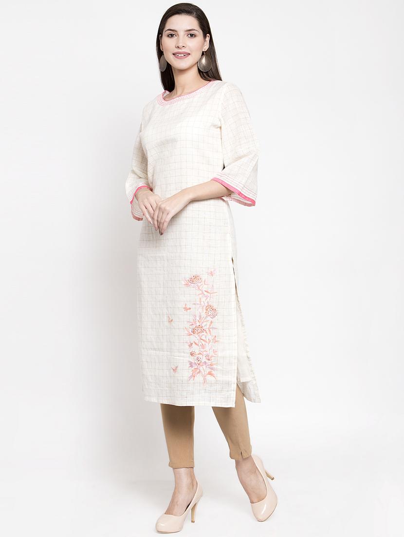 checkered straight kurta - 16704607 - Zoom Image - 2