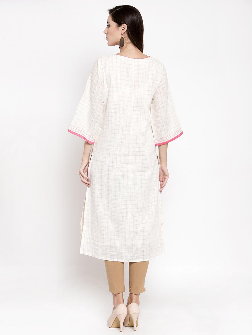 checkered straight kurta - 16704607 - Zoom Image - 3