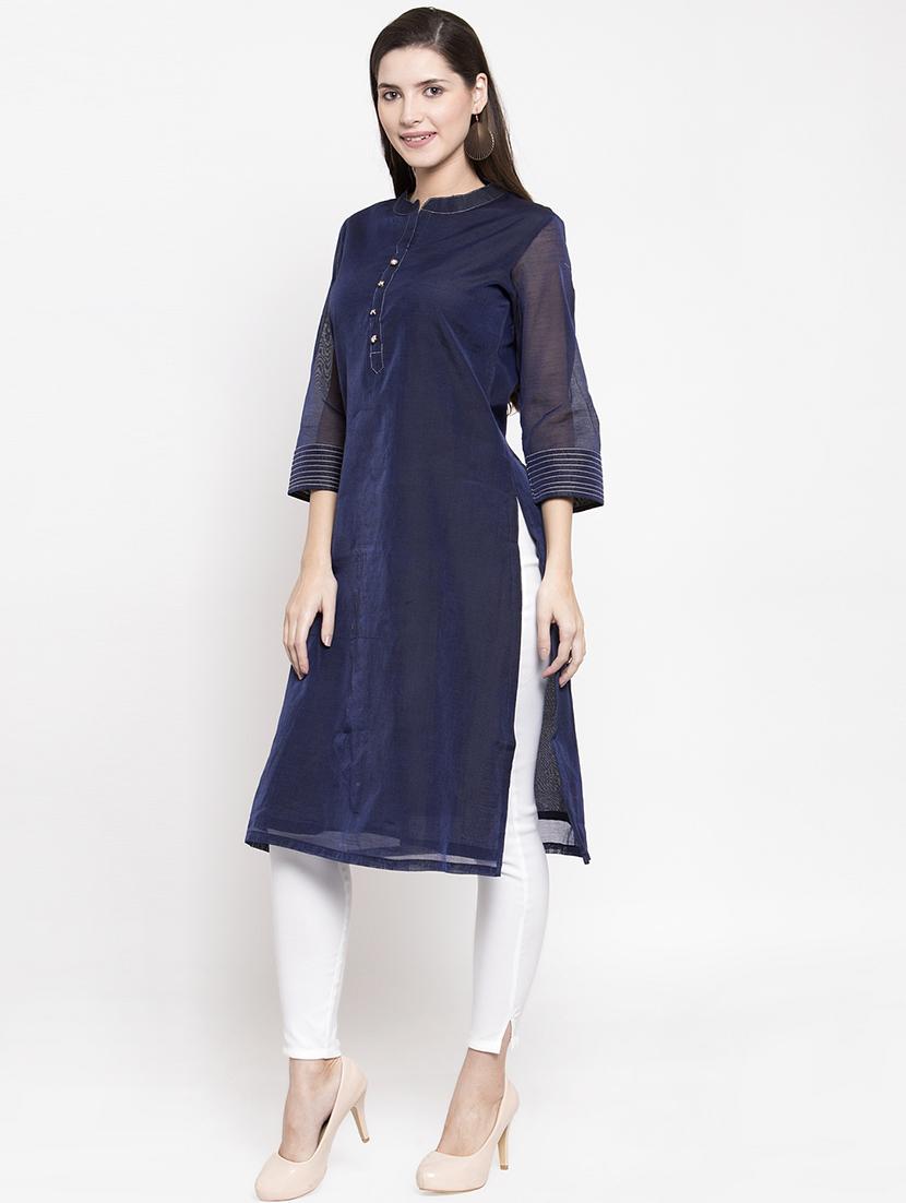 solid straight kurta - 16704611 - Zoom Image - 2